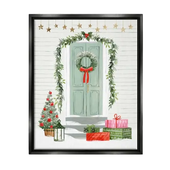Stupell Industries Christmas Presents Wreath Doorstep Framed Floater Canvas Wall Art {1}