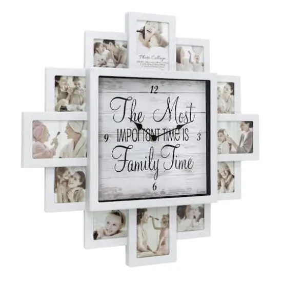 White Farmhouse Shabby-Chic "Family Time" Picture Frame Wall Collage Clock {1}