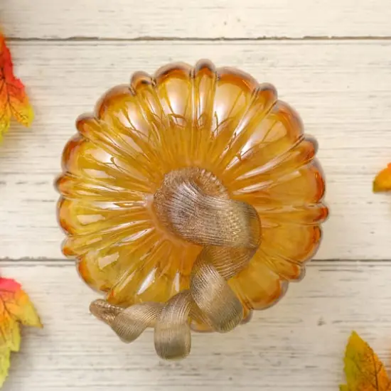 Glitzhome&reg; Crackle Glass Short Pumpkin, Amber {12}