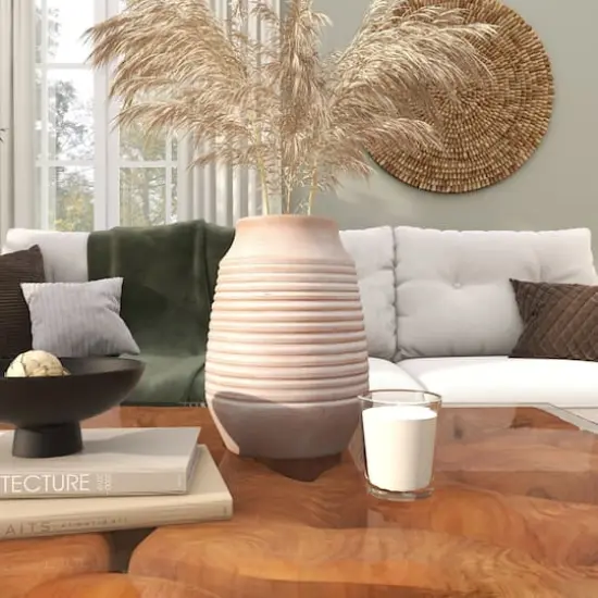 11" Pink Ceramic Whitewashed Ribbed Vase {10}