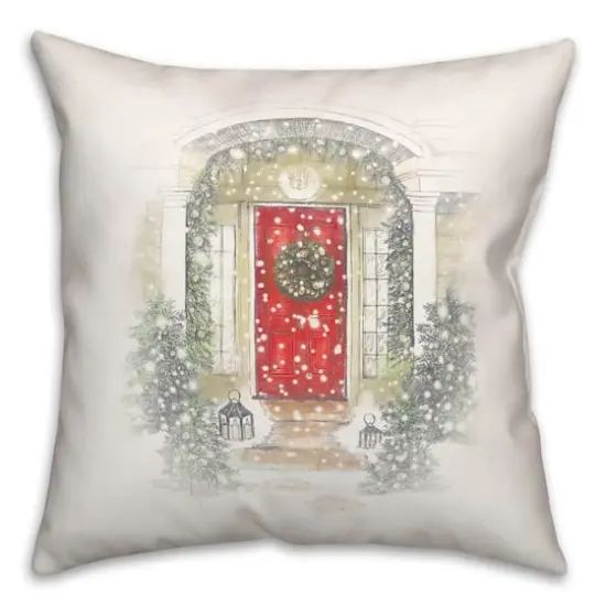 Home For Holidays Door 18x18 Throw Pillow {1}