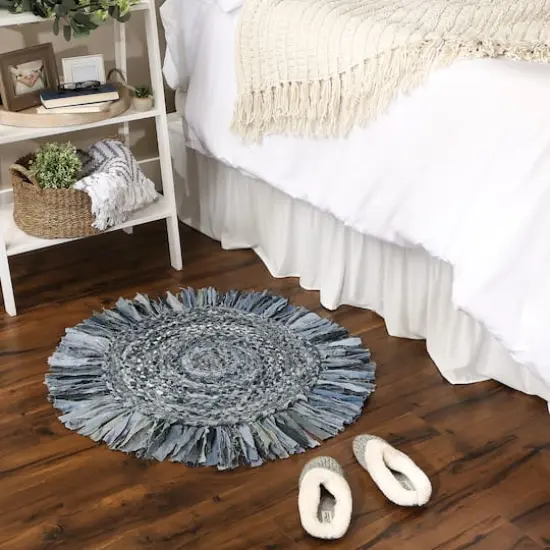 DII&reg; Round Rag Rug, 3ft. Denim Blue {4}