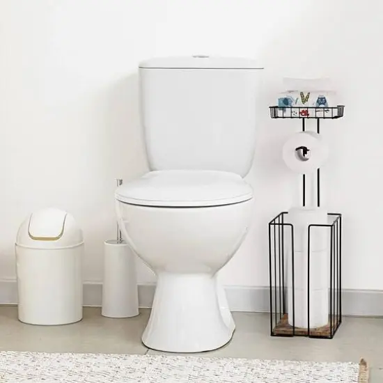 NEX&trade; 23.5" Black Freestanding Toilet Paper Holder with Shelf {6}