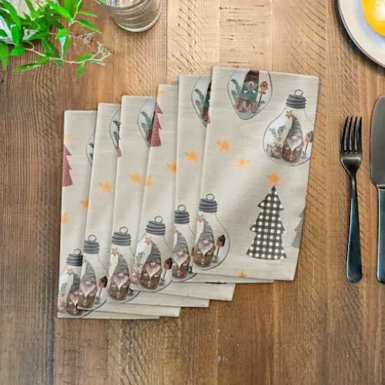 Cream Tree & Globe Pattern Cotton Twill Napkin {4}