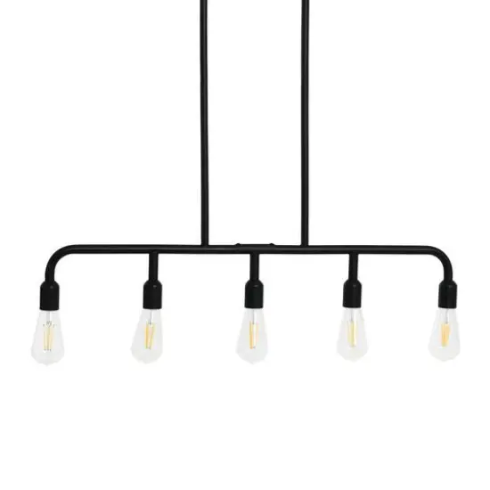 Hello Honey® Robert Stevenson Lighting Benson Exposed Bulb Metal 5-Light Linear Chandelier Matte Black {7}