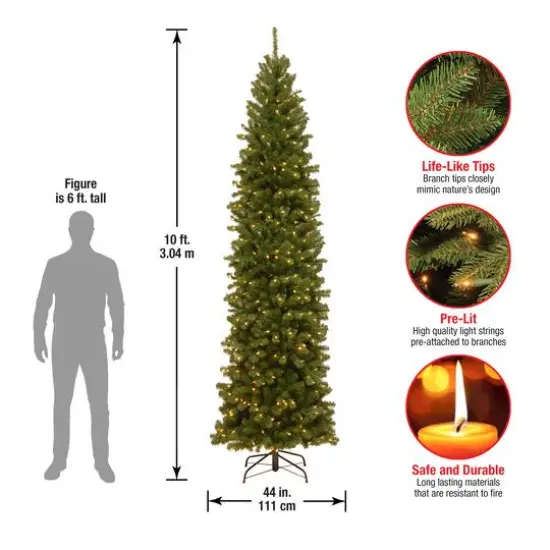 10 ft. Pre-lit North Valley Spruce Pencil Artificial Christmas Tree, Clear Lights {6}