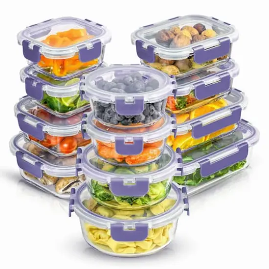 Joyful by JoyJolt&reg; 24-Piece Purple Glass Storage Container Set with Leakproof Lids {10}