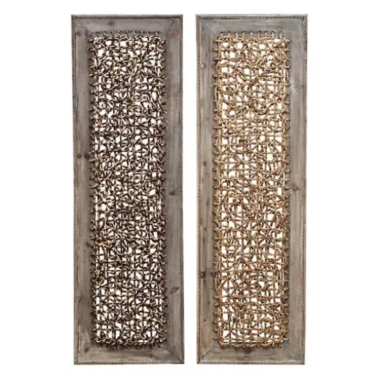 Brown Seagrass & Wood Abstract Wall D&eacute;cor Set {1}