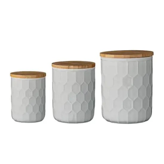 Hello Honey&reg; Stoneware Canister Set with Bamboo Lids White {3}