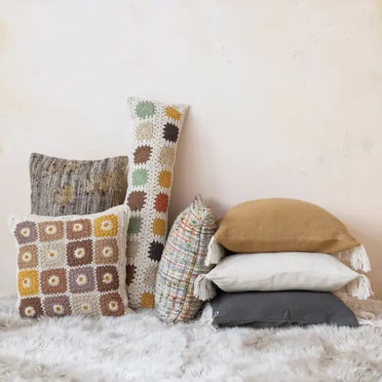 Hello Honey&reg; 18" Multicolor Block Pattern Crocheted Square Pillow {4}