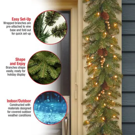 9' x 10" Pre-lit Glittery Pine Artificial Christmas Garland with 100 Clear Lights {6}