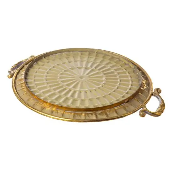 Glitzhome&reg; Gold Round Metal Embossed Decorative Trays Set {7}