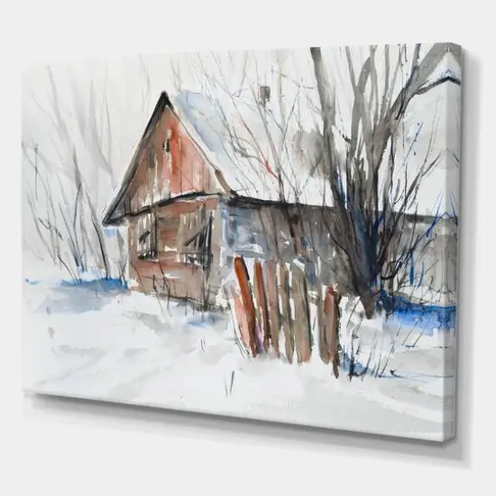 Designart - Old Abandoned Wooden House In Winter Picture - Traditional Canvas Wall Art Print {1}