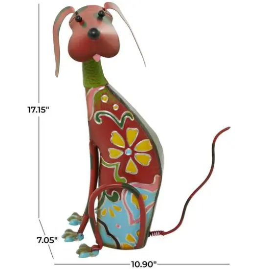 17" Multicolor Metal Dog Garden Sculpture with Floral Pattern {7}