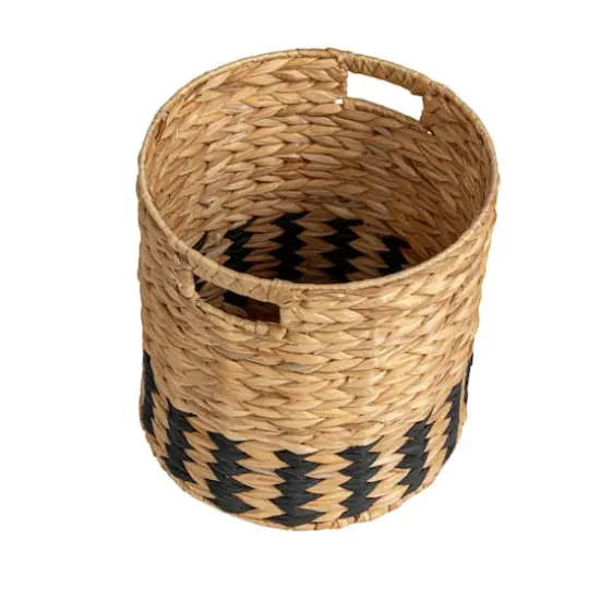 Household Essentials 11.75" Natural Water Hyacinth & Paper Basket with Black Stripes {1}