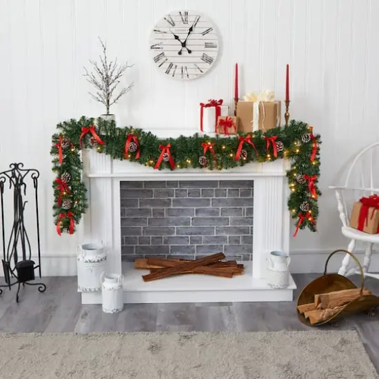 9ft. Pre-Lit Clear LED Bow & Pinecone Artificial Christmas Garland {5}