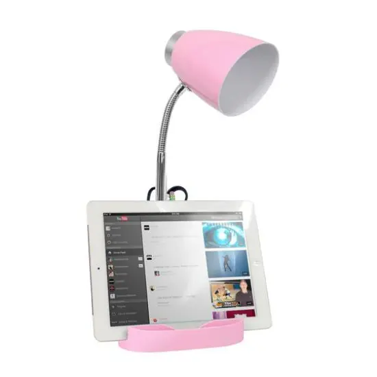 LimeLights 18.5" Gooseneck Organizer Desk Lamp with Tablet Stand Pink {6}