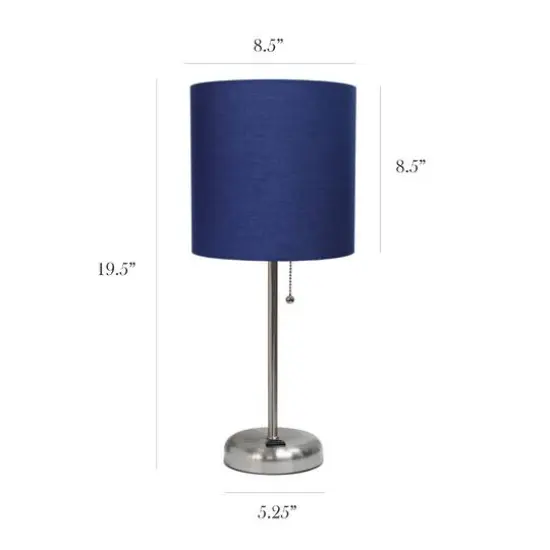 LimeLights 19.5" Brushed Steel Base Lamps with Charging Outlets, 2ct. Navy {4}