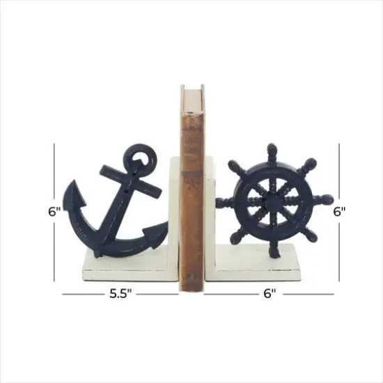 6" Blue Metal Coastal Bookends {8}