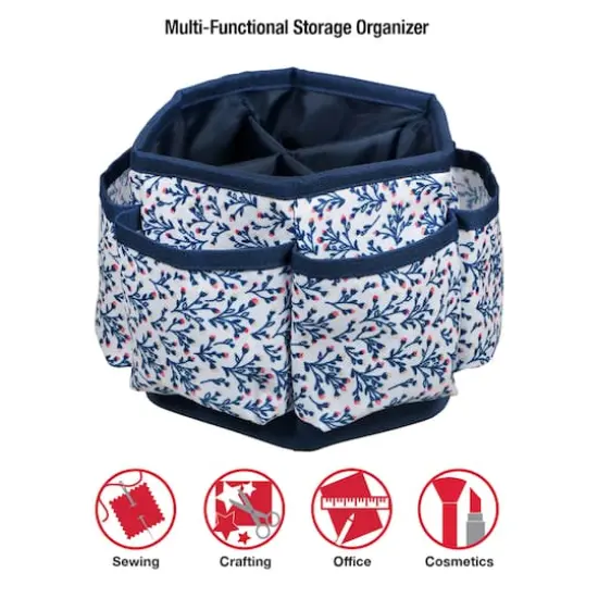 SINGER&reg; Navy Floral Print Sewing Spinning Tabletop Organizer {7}
