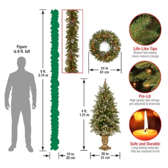 5-Piece Pre-Lit Frosted Berry Artificial Christmas Entrance Trees, Garland & Wreath {5}