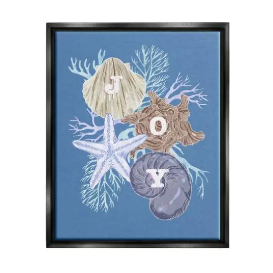 Stupell Industries Joy Nautical Holiday Seashells Framed Floater Canvas Wall Art Black {1}