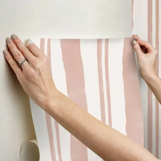 Mr. Kate Winston Watercolor Potter's Clay Peach Stripe Peel & Stick Wallpaper {7}