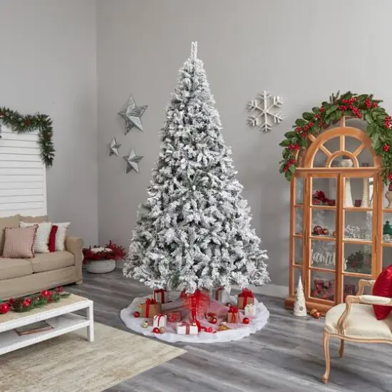 10ft. Pre-Lit Flocked West Virginia Fir Artificial Christmas Tree, Clear LED Lights {11}