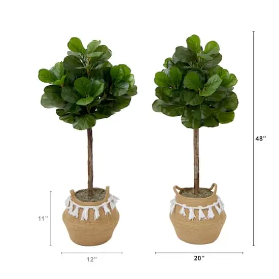 4ft. Artificial Fiddle Leaf Fig Tree with Handmade Jute & Cotton Basket with Tassels {3}