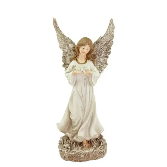 12.5" Heavenly Gardens Glittered Ivory & Champagne Gold Serene Angel with Dove Outdoor Statue {1}