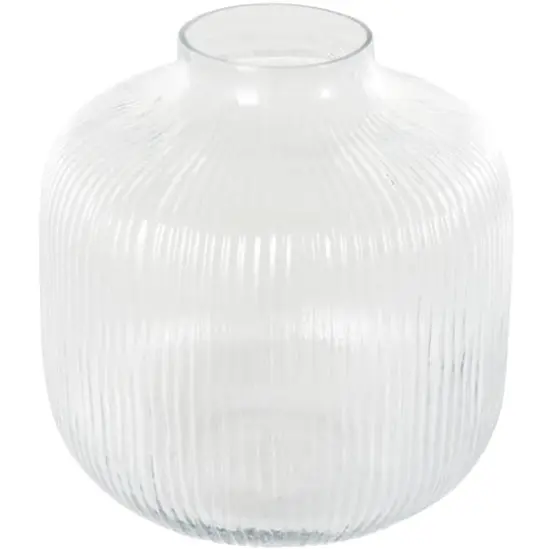 11" Clear Glass Short Round Ribbed Fluted Decorative Vase {1}