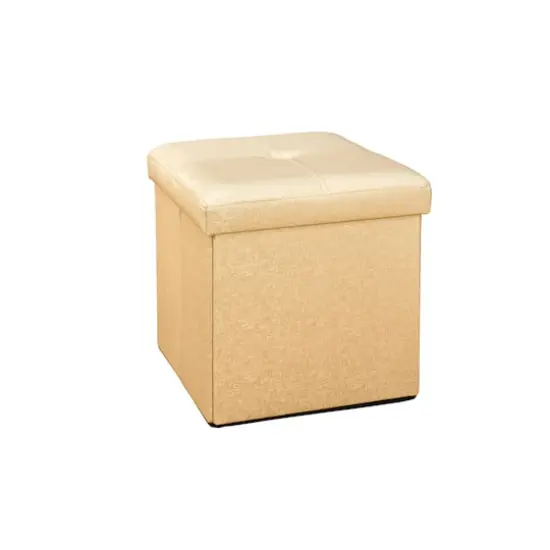 Simplify Metallic Faux Leather Folding Storage Ottoman Cube Gold {1}