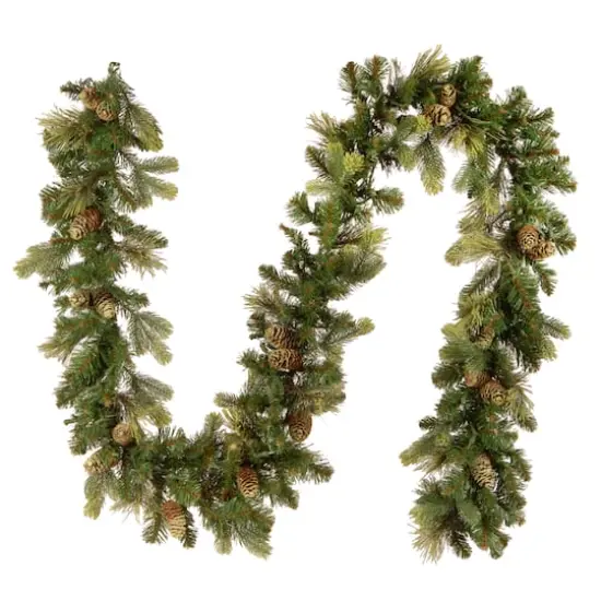 9' x 10" Pre-lit Carolina Pine Artificial Christmas Garland with 27 Flocked Cones and 100 Clear Lights {5}