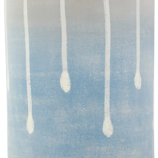 15" Blue & Gray Ceramic Abstract Ombre Drip Vase {4}