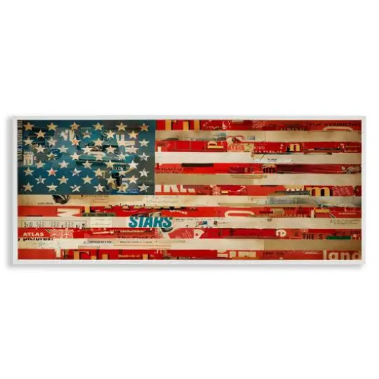 Stupell Industries Patriotic Collaged Flag Framed Giclee Art White {1}