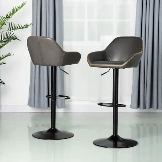 Glitzhome® Mid-Century Leatherette Gaslift Adjustable Swivel Bar Stool Set Gray {3}