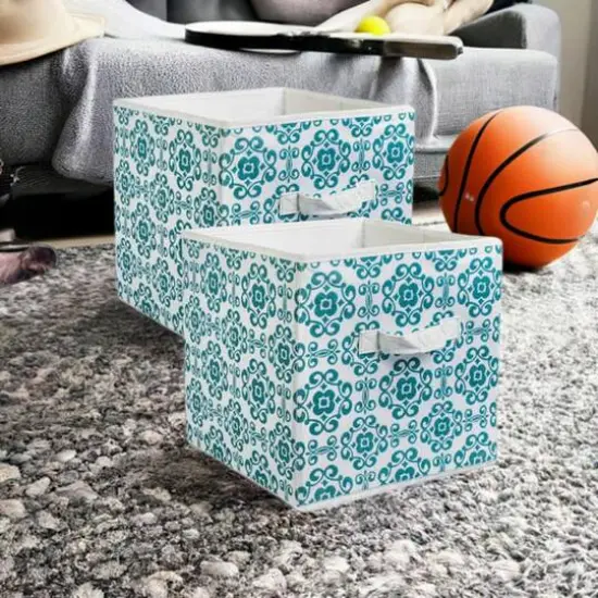 DII&reg; 13" Teal Scroll Non-Woven Fabric Cubes, 2ct. {1}