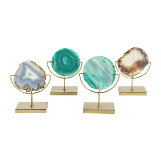 Hello Honey&reg; 7" Marbled Turquoise Decorative Agate Slice Accent on Metal Stand {7}