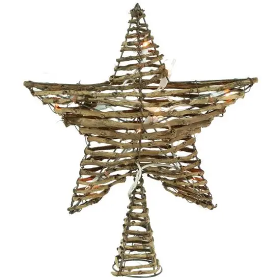 11.5" Lighted Rattan Star Christmas Tree Topper, Clear Lights {6}
