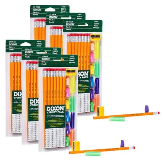 Dixon&reg; Variety Pack with #2 Pencils, Erasers, Pencil Grips and Sharpener Set, 6 Packs of 25 {1}