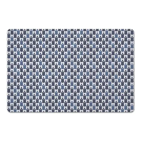 Navy and Blue Leaf Pattern Floor Mat {1}