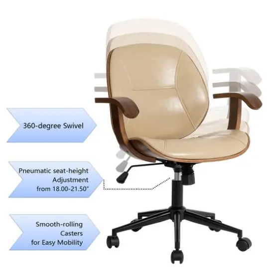 Glitzhome® 38" Leatherette Gaslift Adjustable Swivel Office Chair Beige {6}
