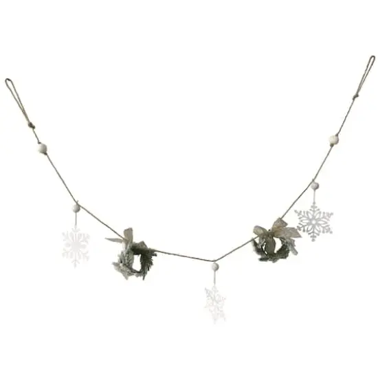 4.75ft. Snowflake & Frosted Pine with Wooden Beads Christmas Garland {1}