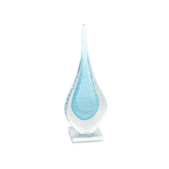 13" Blue Glass Abstract Teardrop Sculpture {3}