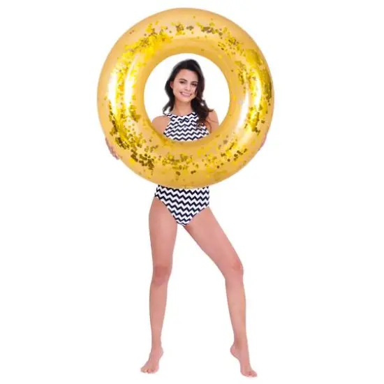 42" Gold Glitter Sequin Inflatable Inner Tube Pool Float {3}