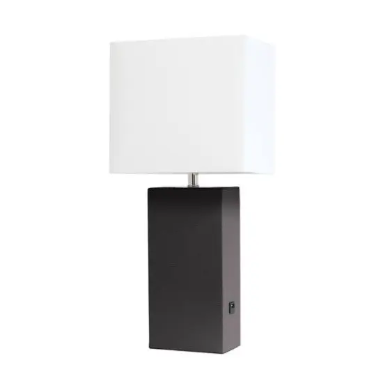 Lalia Home Lexington 21" Leather Table Lamp with USB Charging Port Espresso Brown {1}