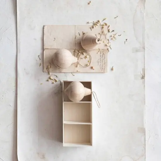 Hello Honey&reg; Natural Round Carved Wood Ornaments Set {4}