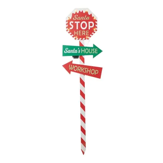 Glitzhome&reg; 41.75'' Lighted Santa Stops Here Wooden Yardstake {1}