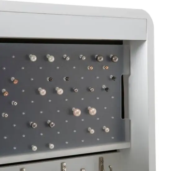 Simplify 61" White Jewelry Armoire Free Standing Cabinet with Full Mirror {6}