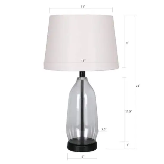 23" Clear & Black Slim Glass & Metal Table Lamp with Natural Fabric Shade by Ashland® {4}